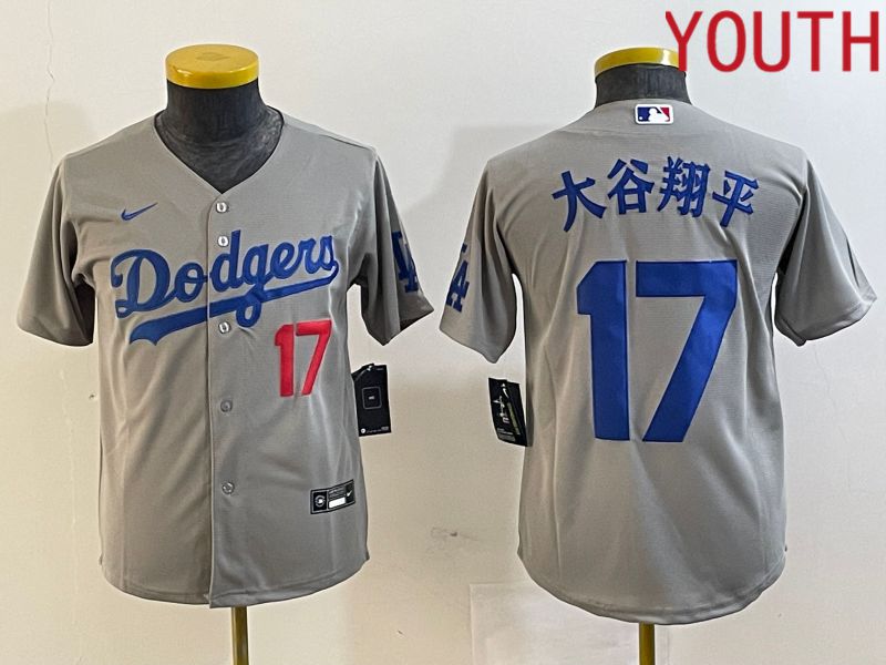 Youth Los Angeles Dodgers #17 Ohtani Grey Nike Game MLB Jersey style 4->youth mlb jersey->Youth Jersey